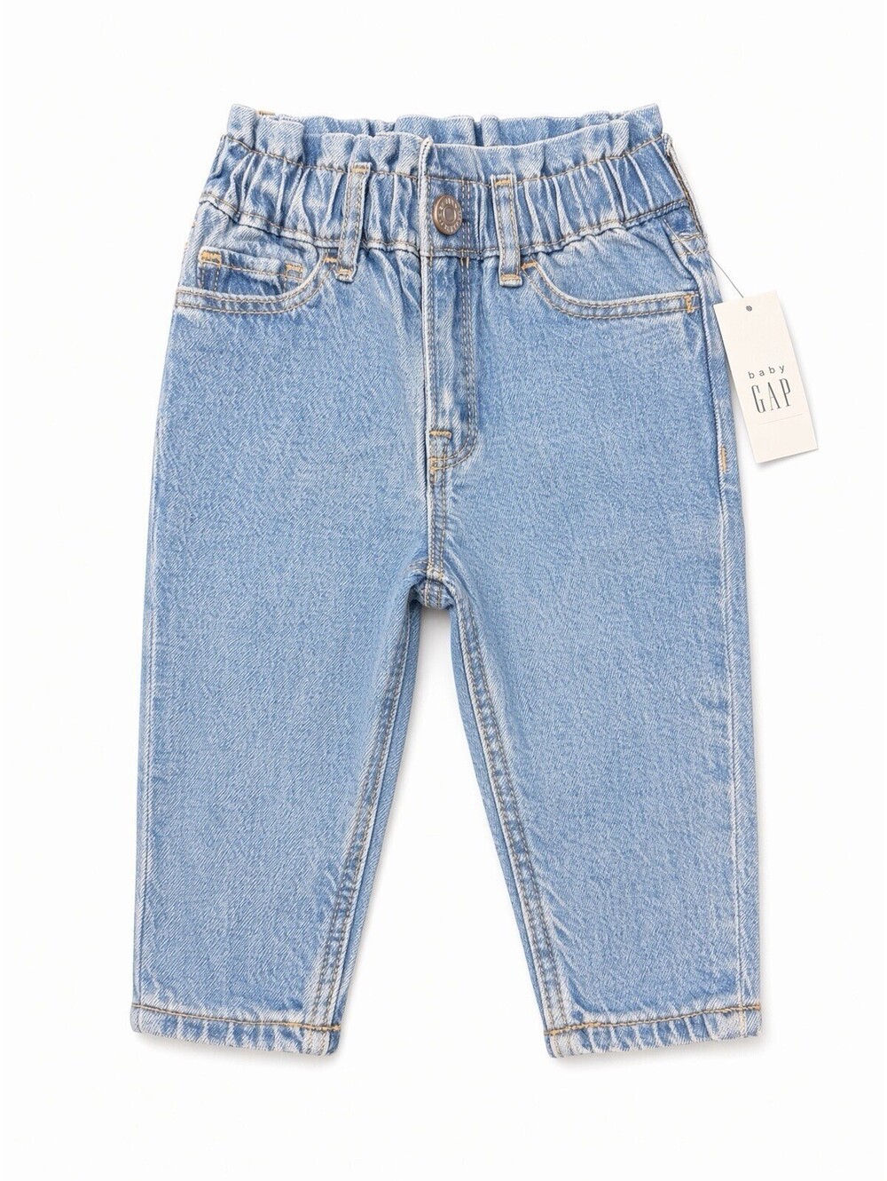 Baby Gap Girlfriend Jeans 12-18 Months Toddler Light Wash Paperbag Elastic Waist